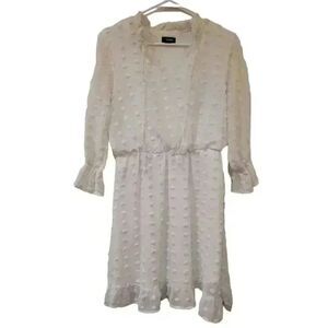 Tacera Women's Off White Swiss Dot Lined Dress